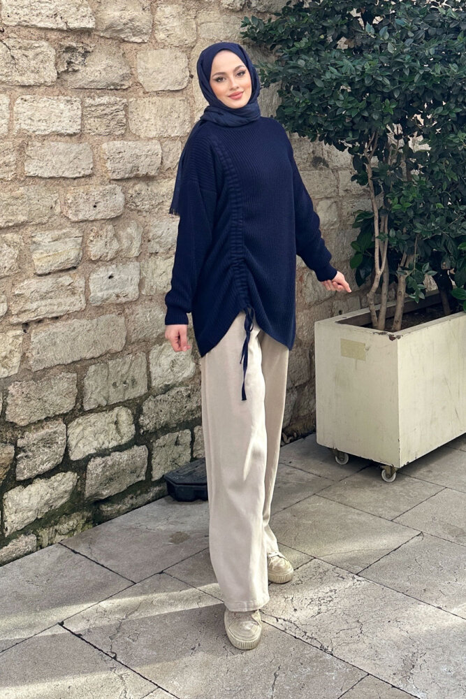 Büzgülü Triko Kazak - Lacivert - 4