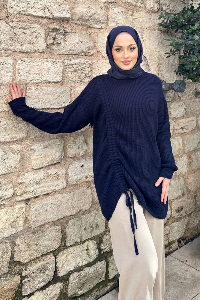 Büzgülü Triko Kazak - Lacivert - 5