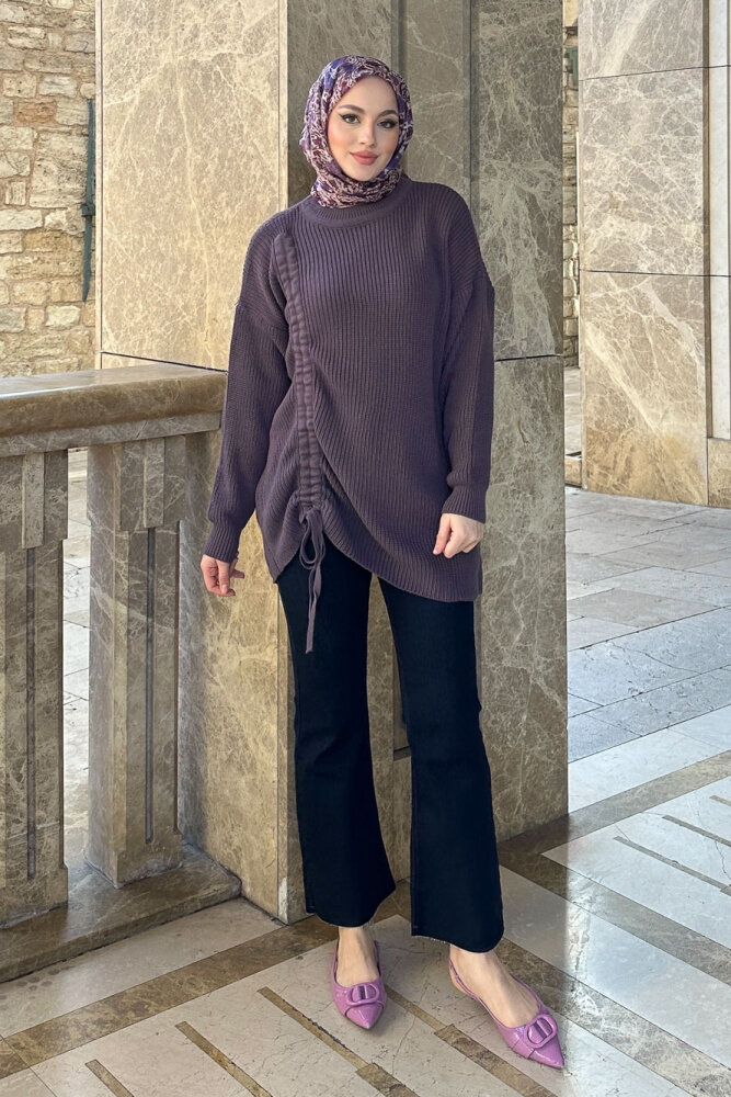 Büzgülü Triko Kazak - Lila - QUB (3)