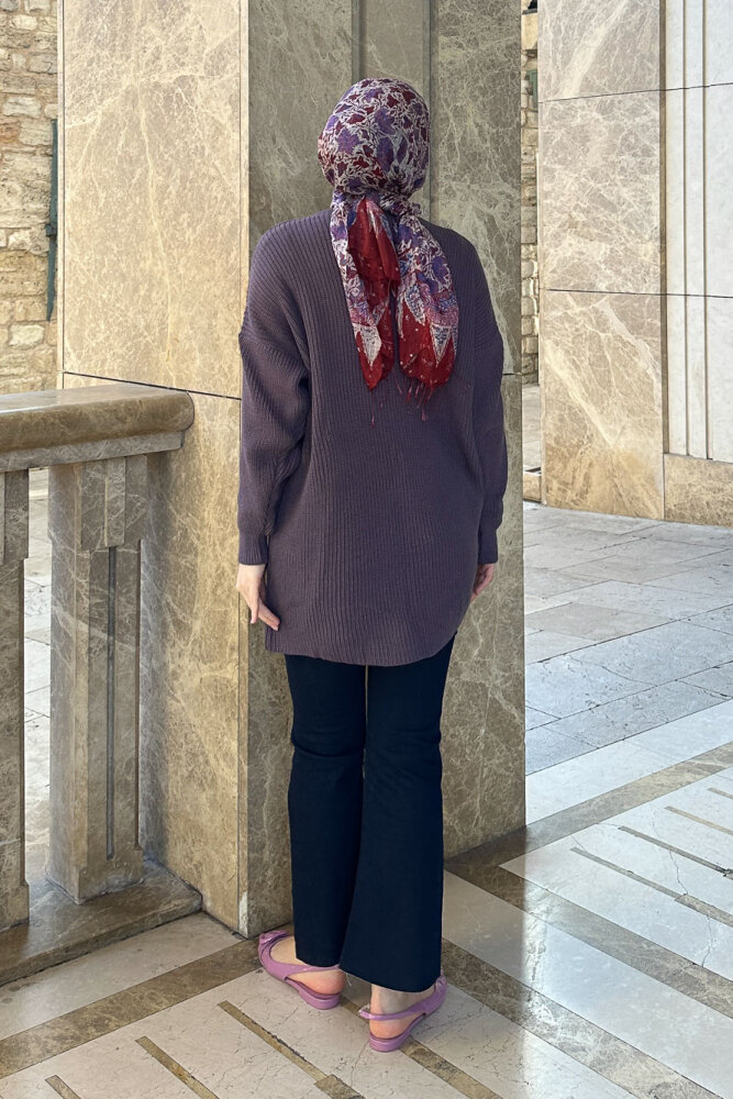 Büzgülü Triko Kazak - Lila - 8