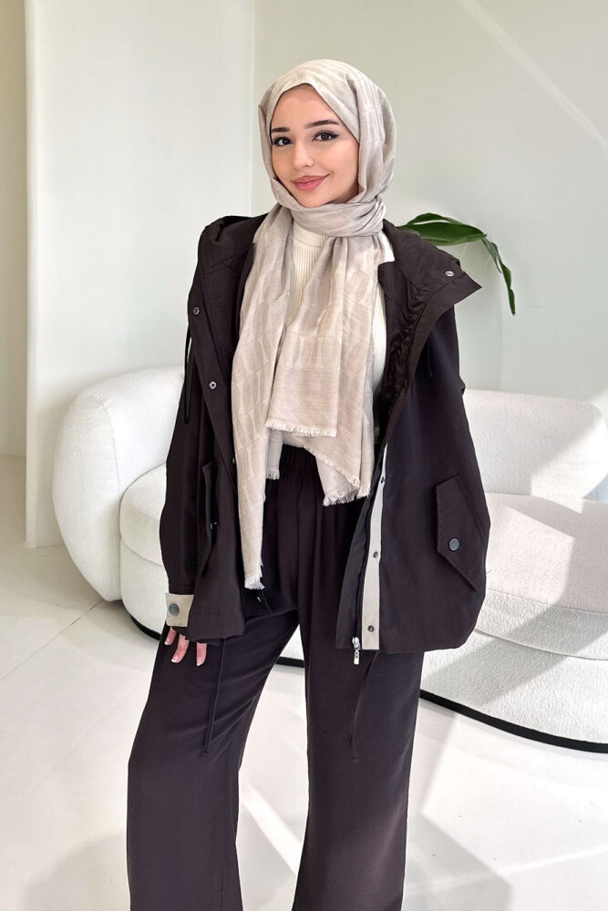 Calista Kapüşonlu Çıtçıtlı Kısa Trenç - Acı Kahve - 6