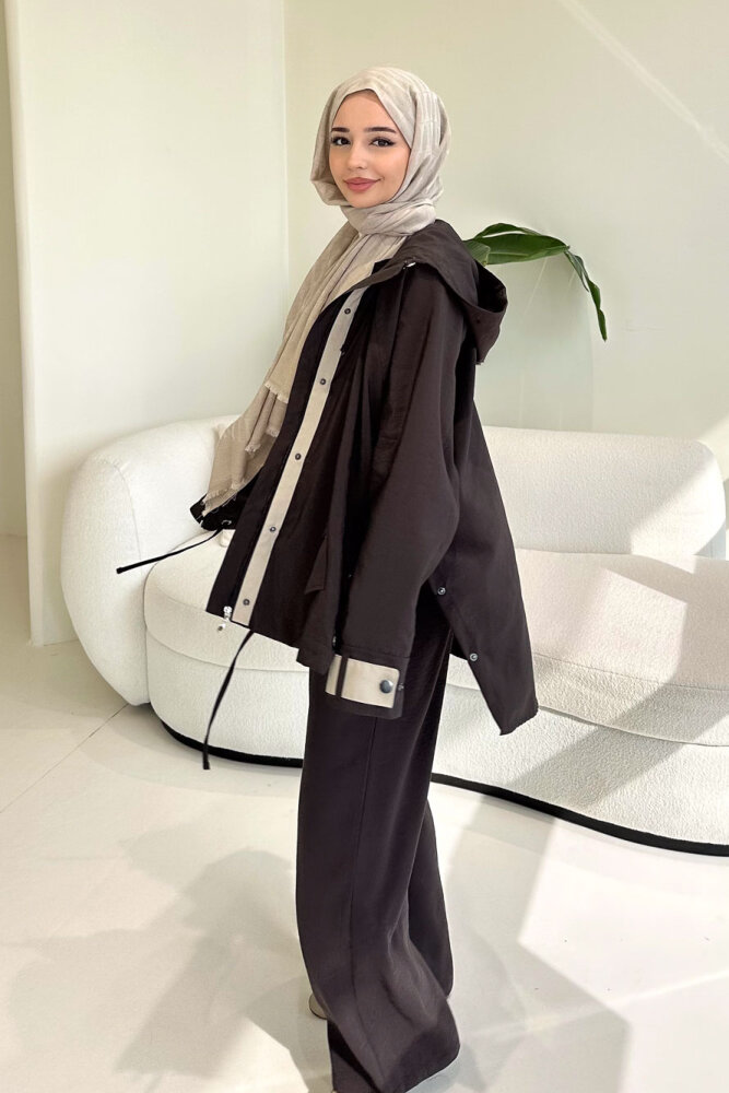 Calista Kapüşonlu Çıtçıtlı Kısa Trenç - Acı Kahve - ALLMİSS (0)