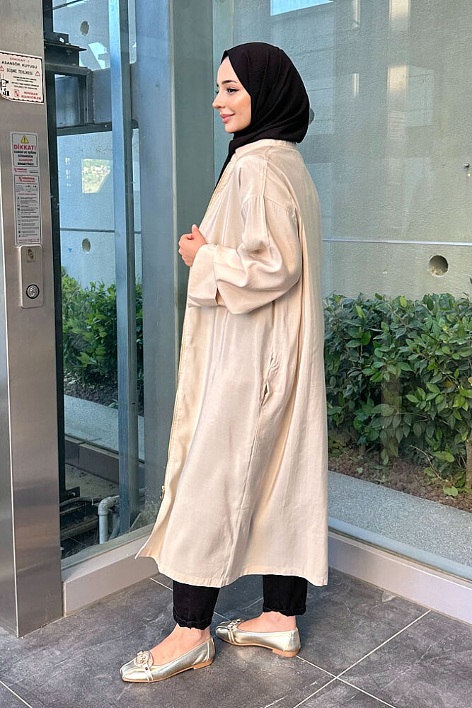 Callen Bağcıklı Fermuarlı Tunik - Bej - ENMA (1)