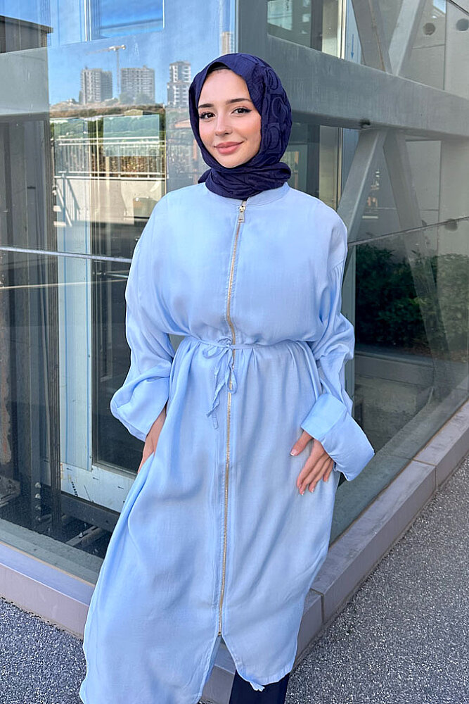 Callen Bağcıklı Fermuarlı Tunik - Mavi - 7