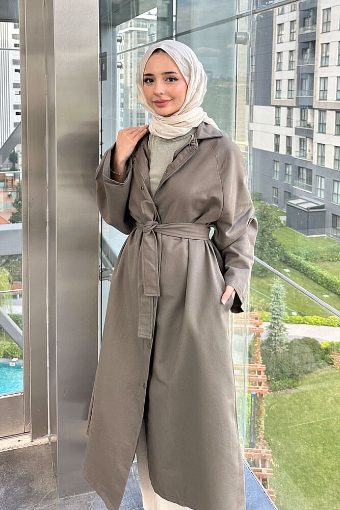 Camille Fermuarlı Kemerli Trençkot - Haki - ENMA (3)