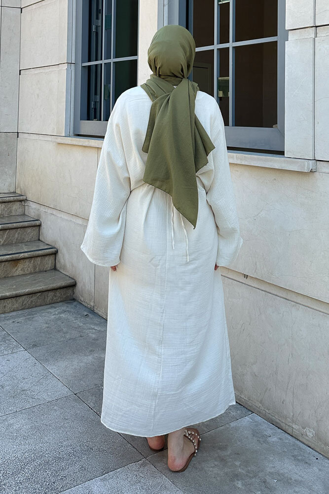 Çapraz Biyeli Elbise - Ekru - 7