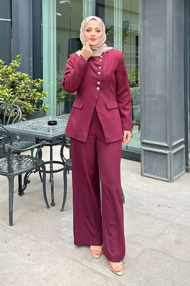 Çapraz Düğmeli Double Takım - Bordo - 6