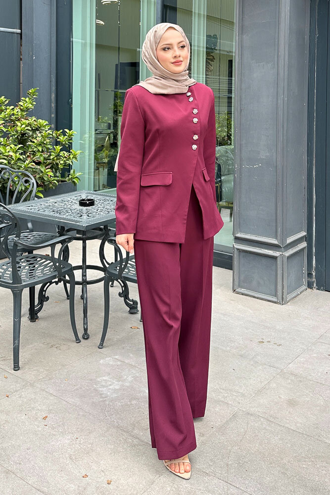 Çapraz Düğmeli Double Takım - Bordo 