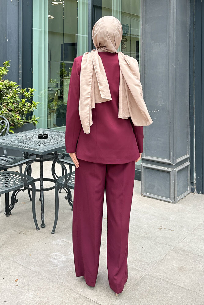 Çapraz Düğmeli Double Takım - Bordo - 8