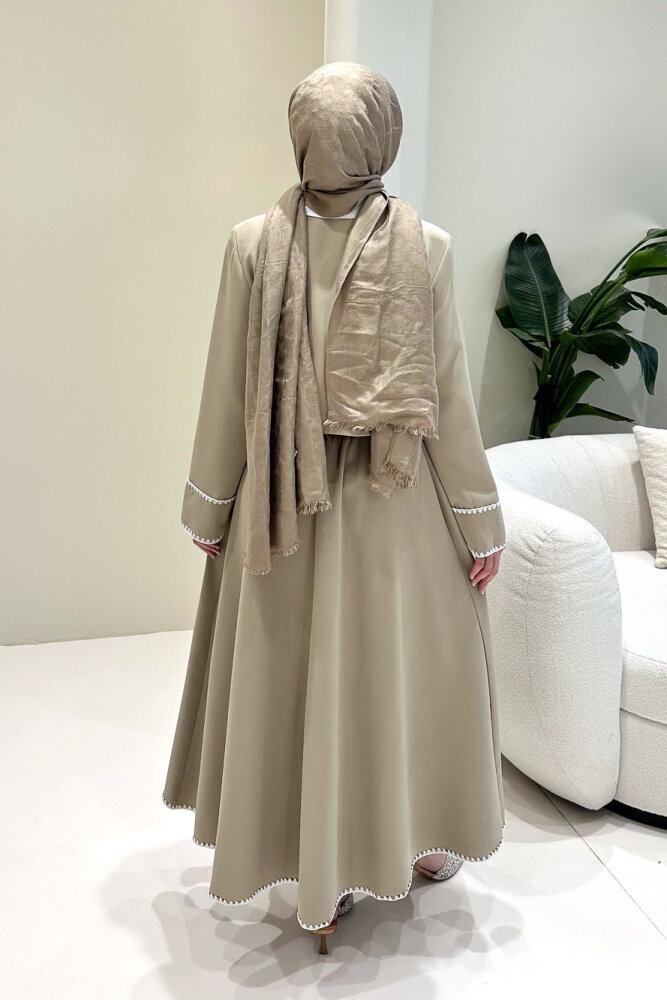 Carlotta Kalp Çiçek Düğmeli Etekli Takım - Bej - 7