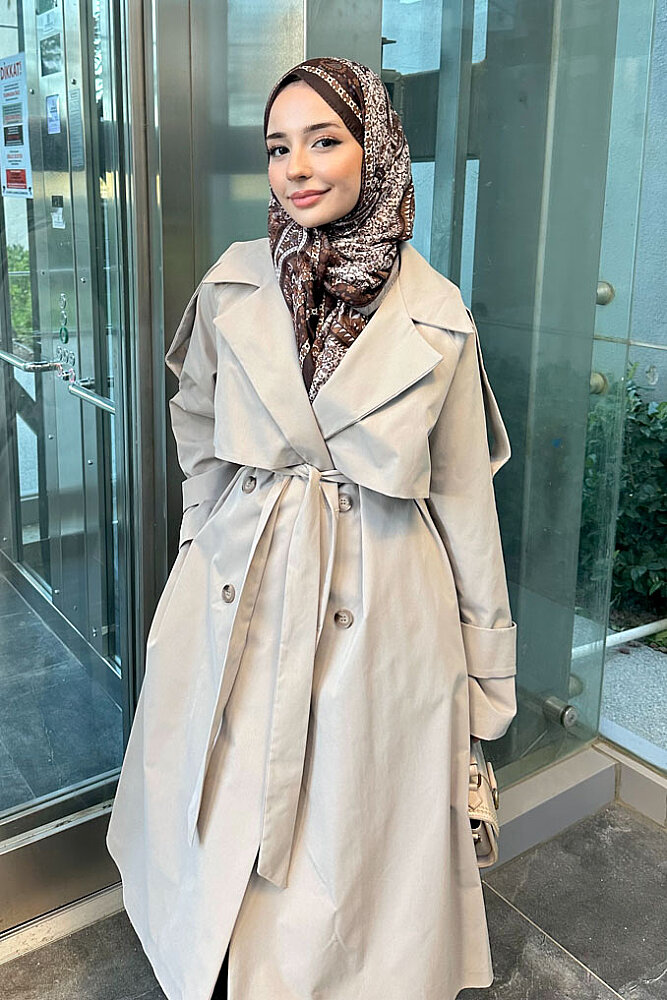 Carys Kruvaze Pelerin Detaylı Trençkot - Bej - 2