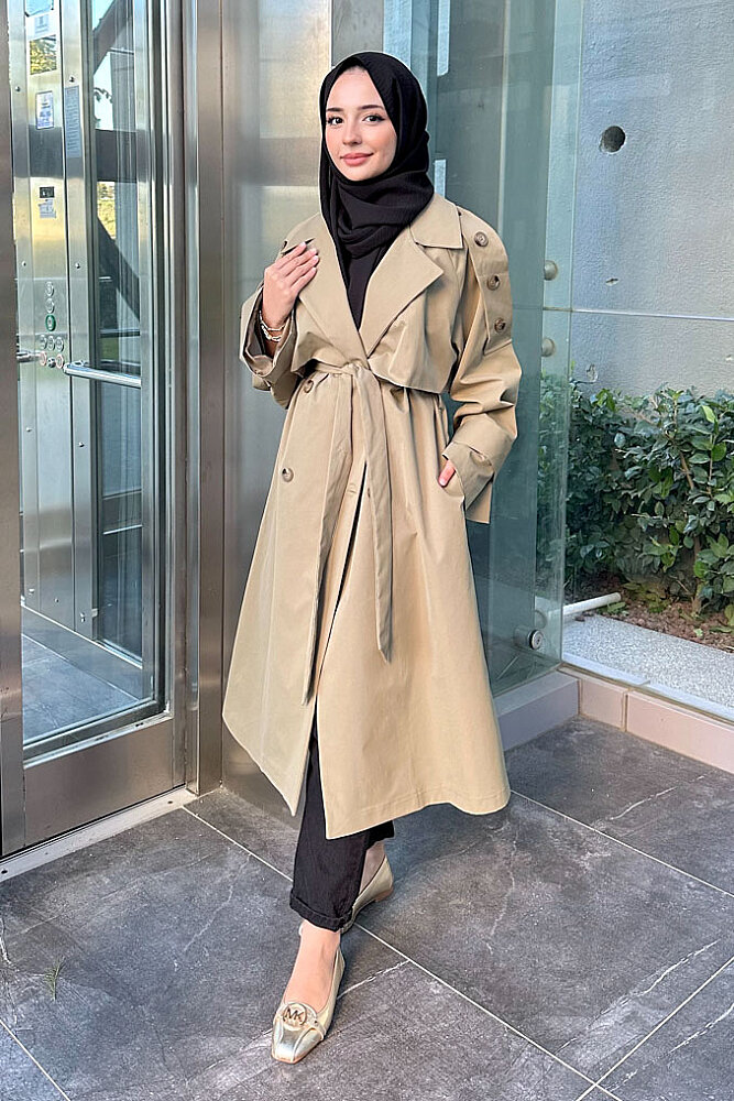 Carys Kruvaze Pelerin Detaylı Trençkot - Haki - 1