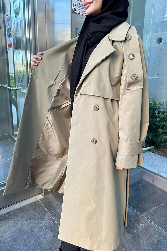Carys Kruvaze Pelerin Detaylı Trençkot - Haki - 5