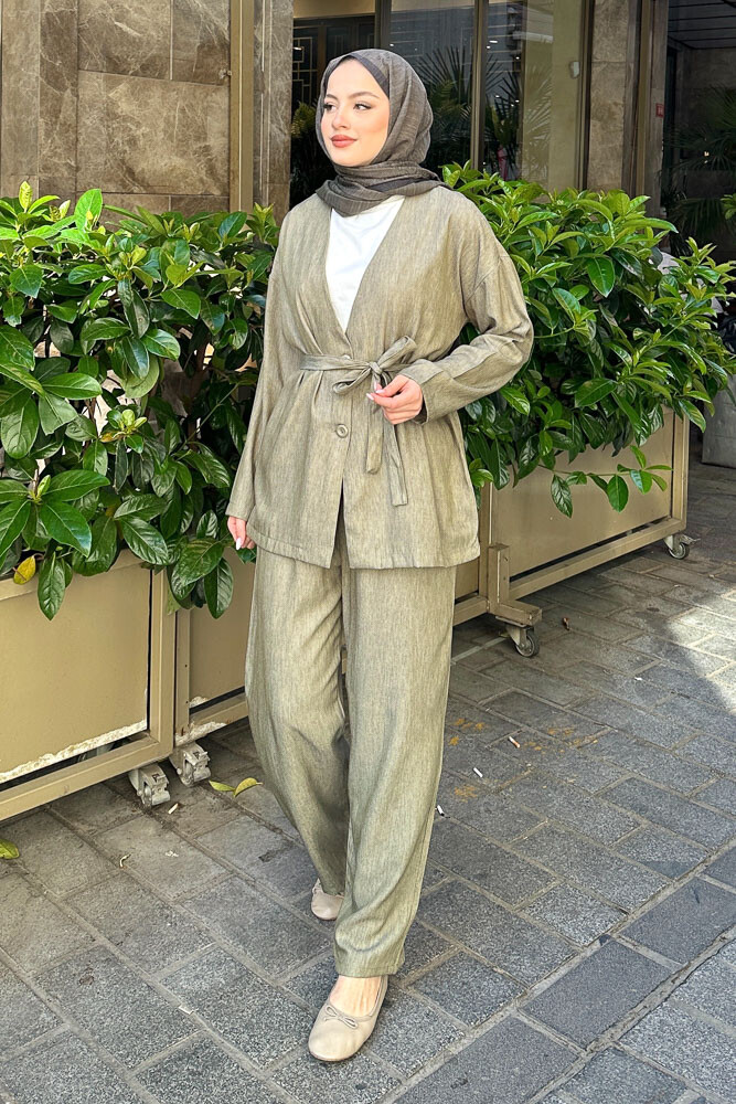Ceketi İki Düğmeli Takım - Haki - 4