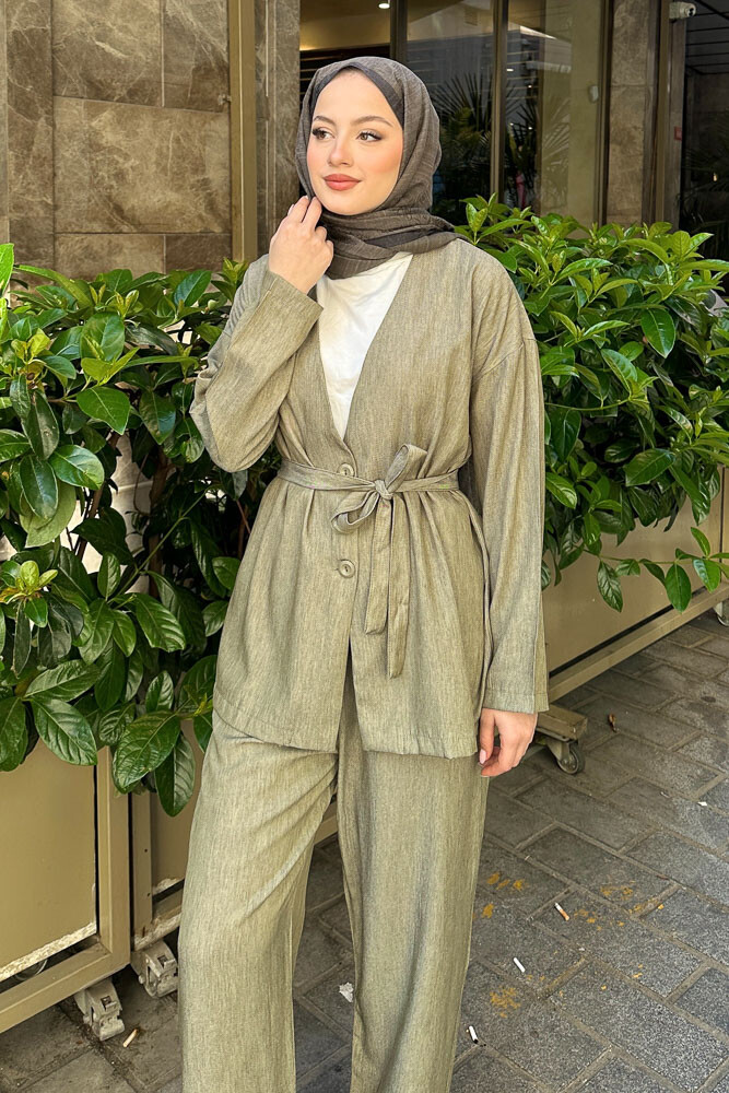 Ceketi İki Düğmeli Takım - Haki - 3