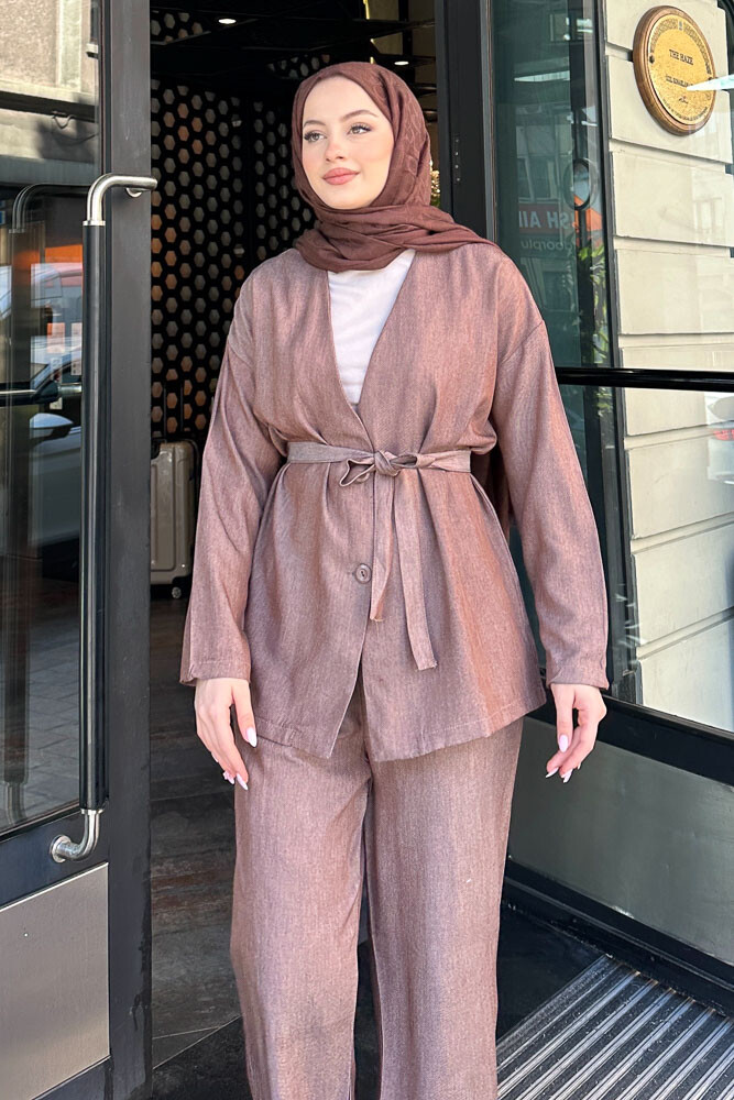 Ceketi İki Düğmeli Takım - Kahverengi - 3