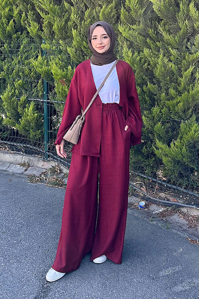 Ceketi Tek Düğmeli Pantolon Takım - Bordo - QUB (0)