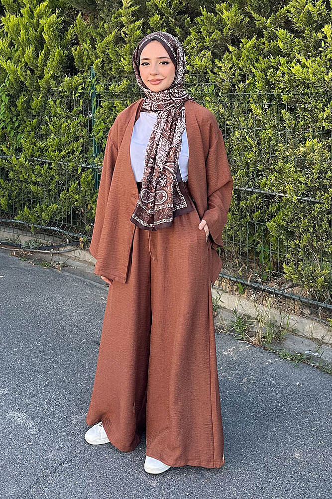 Ceketi Tek Düğmeli Pantolon Takım - Kahverengi - 3