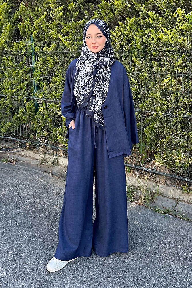 Ceketi Tek Düğmeli Pantolon Takım - Lacivert - 1