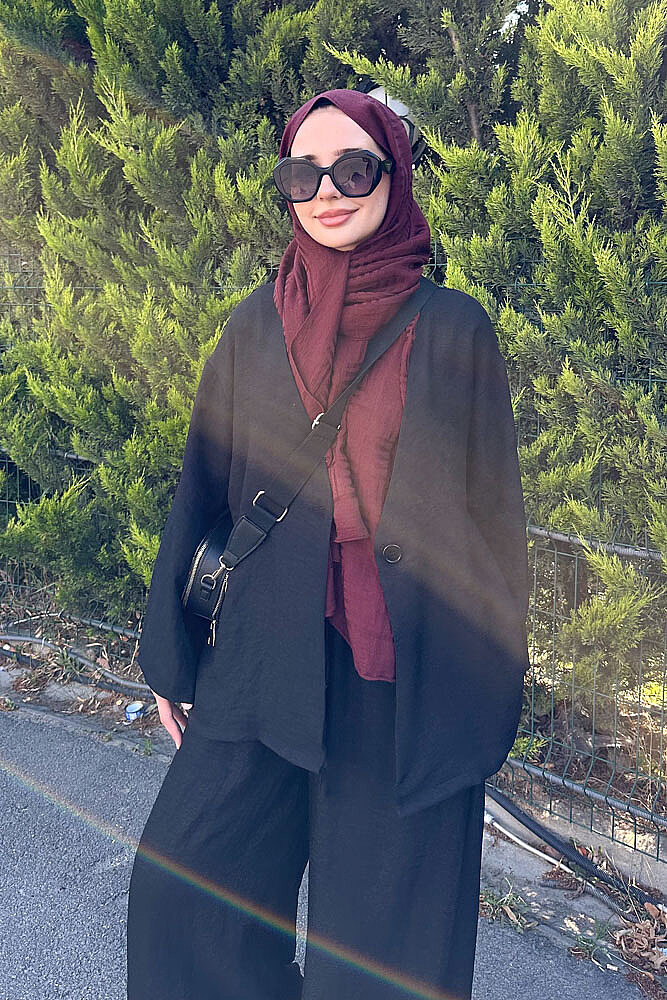 Ceketi Tek Düğmeli Pantolon Takım - Siyah - QUB (1)