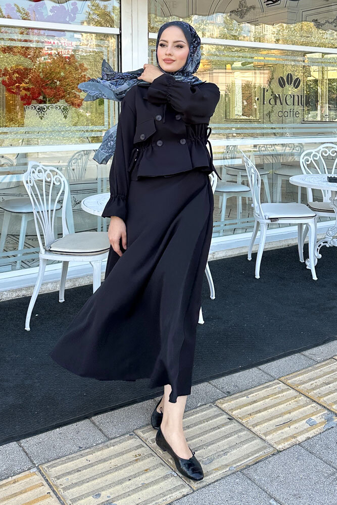 Cep Detaylı Etek Takım - Siyah - LİNE (4)