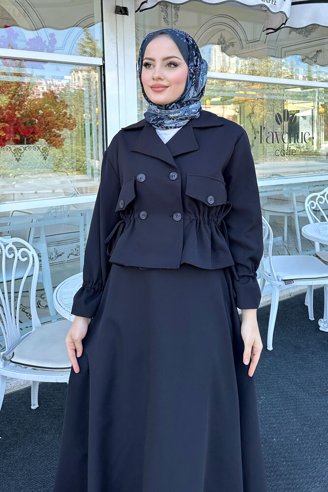Cep Detaylı Etek Takım - Siyah - 3