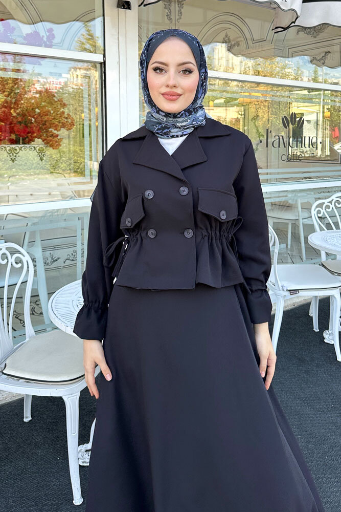 Cep Detaylı Etek Takım - Siyah - 7