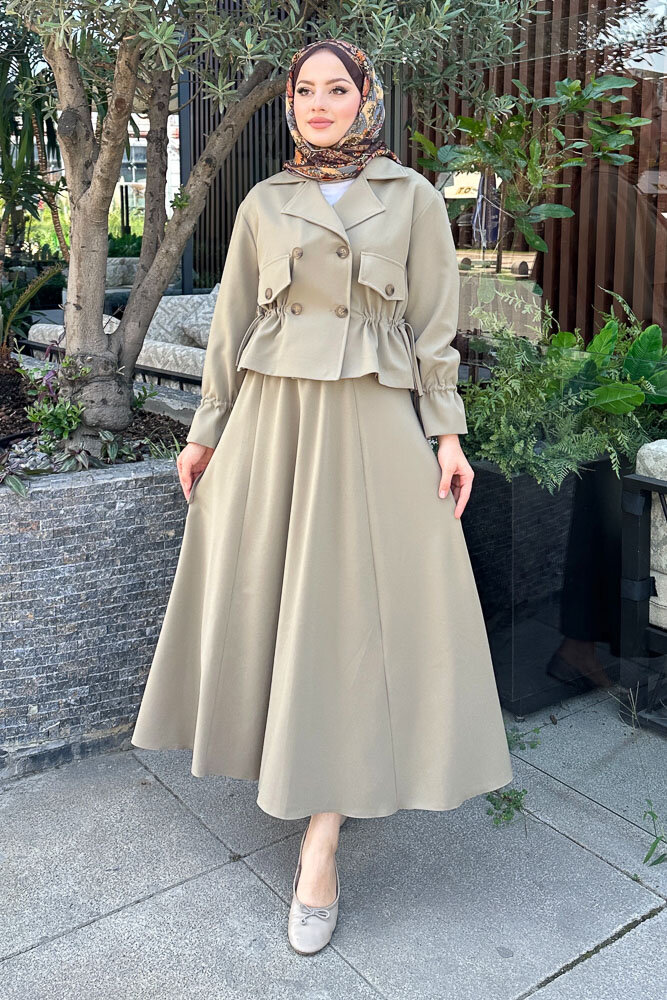 Cep Detaylı Etek Takım - Vizon - LİNE (3)