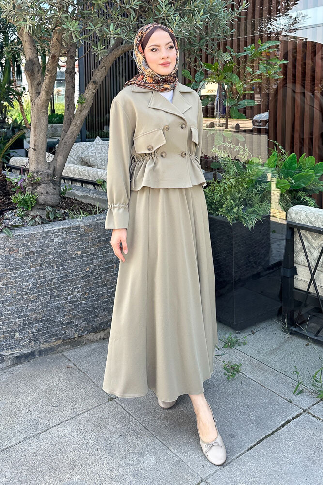 Cep Detaylı Etek Takım - Vizon - LİNE (4)