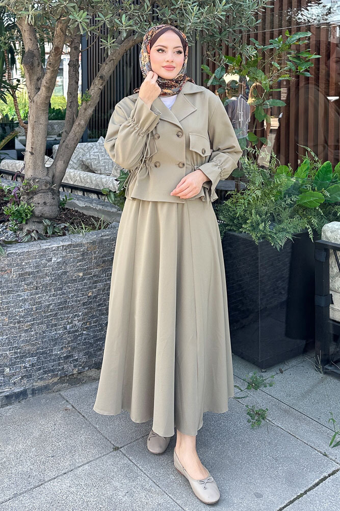 Cep Detaylı Etek Takım - Vizon - LİNE (5)