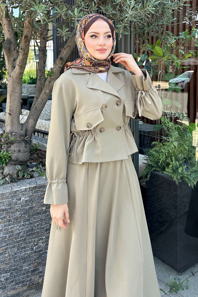 Cep Detaylı Etek Takım - Vizon - LİNE (1)