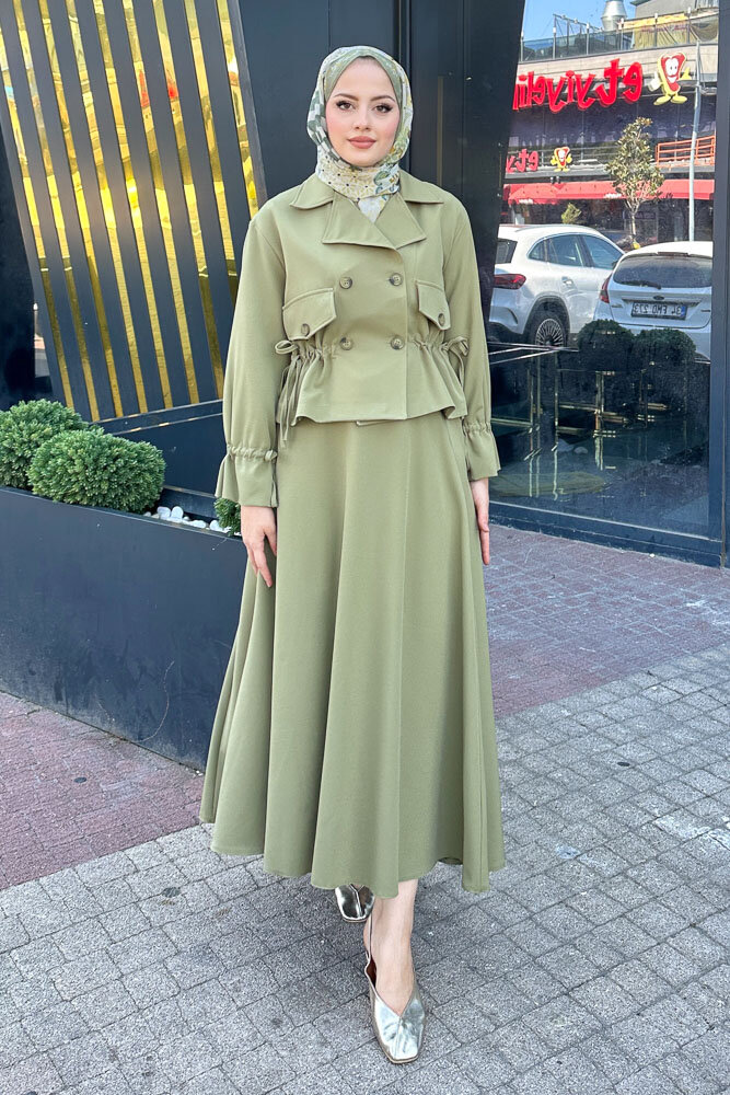 Cep Detaylı Etek Takım - Yağ Yeşili - LİNE (3)
