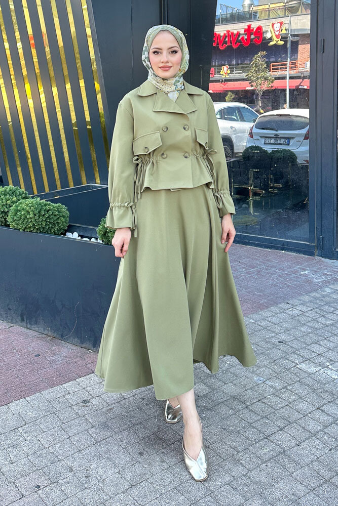 Cep Detaylı Etek Takım - Yağ Yeşili - LİNE (5)