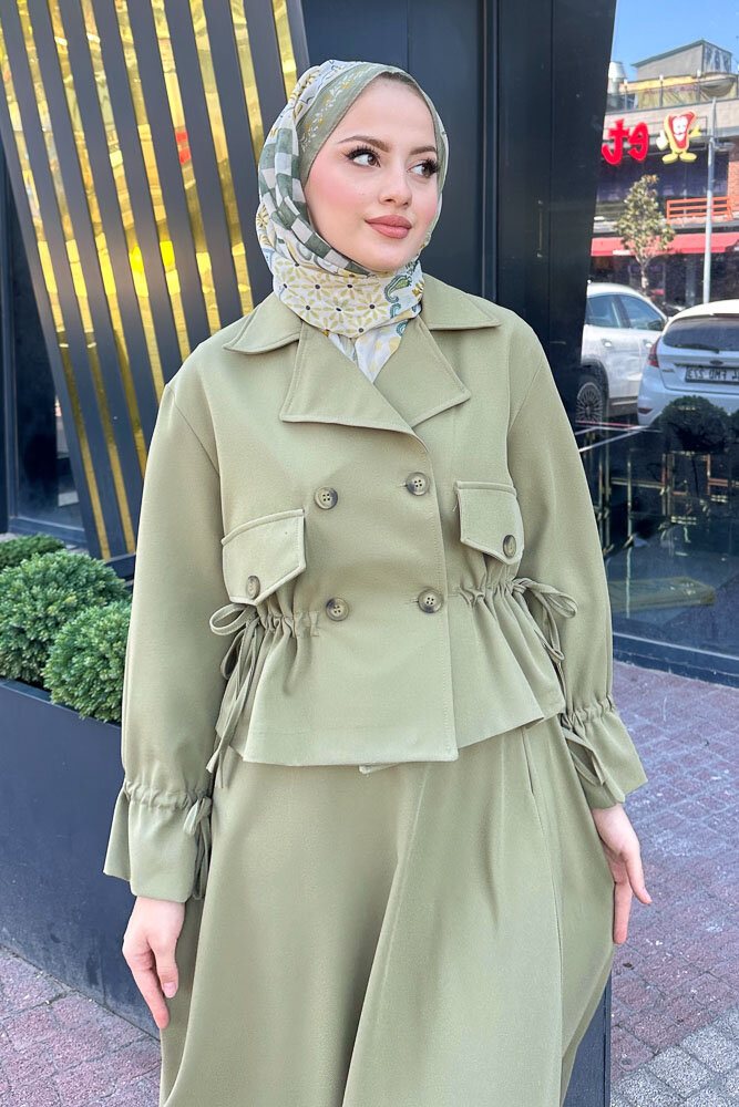 Cep Detaylı Etek Takım - Yağ Yeşili - LİNE (1)