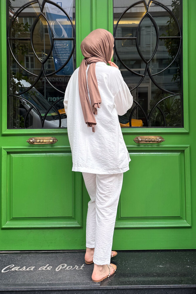 Cep Detaylı Gömlekli Takım - Ekru - İKOL (4)