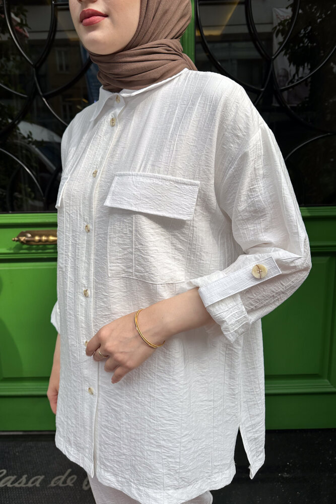 Cep Detaylı Gömlekli Takım - Ekru - İKOL (2)