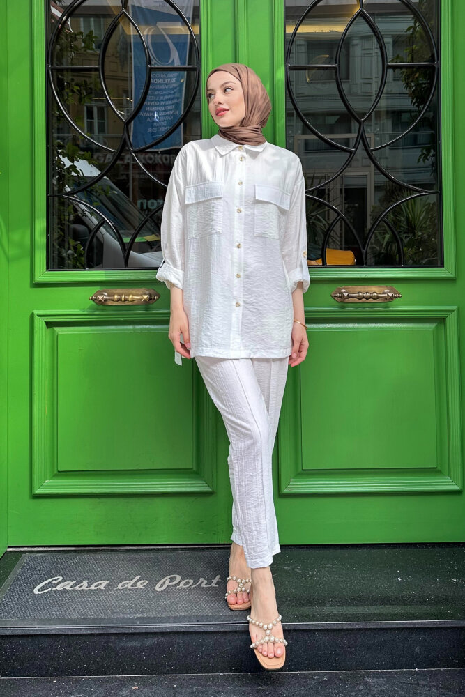 Cep Detaylı Gömlekli Takım - Ekru - İKOL (0)