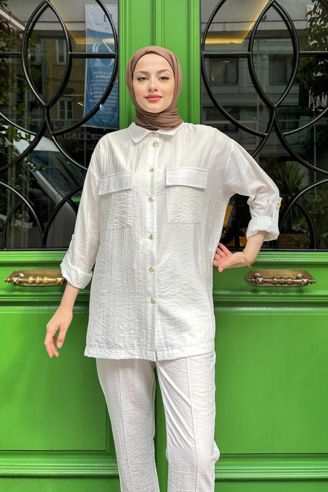 Cep Detaylı Gömlekli Takım - Ekru - İKOL (5)