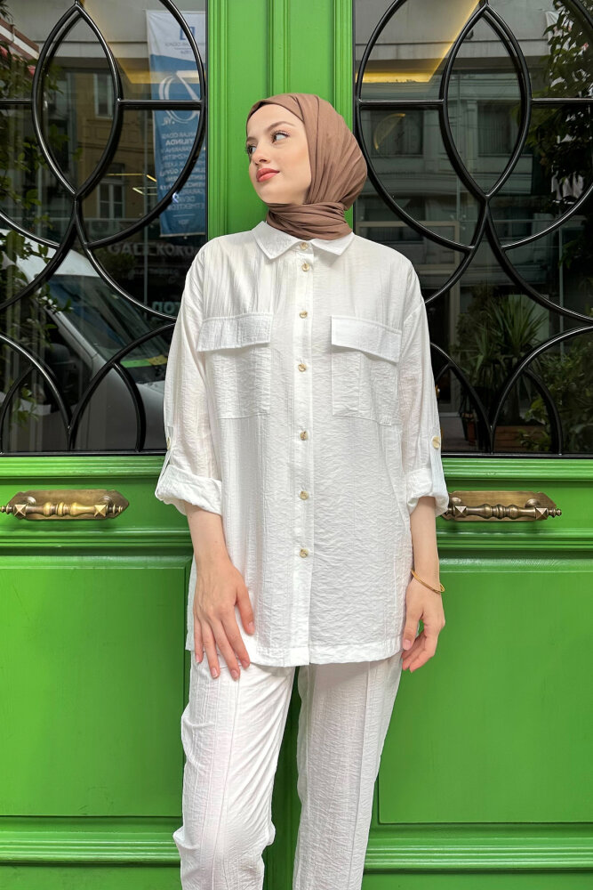 Cep Detaylı Gömlekli Takım - Ekru - İKOL (1)