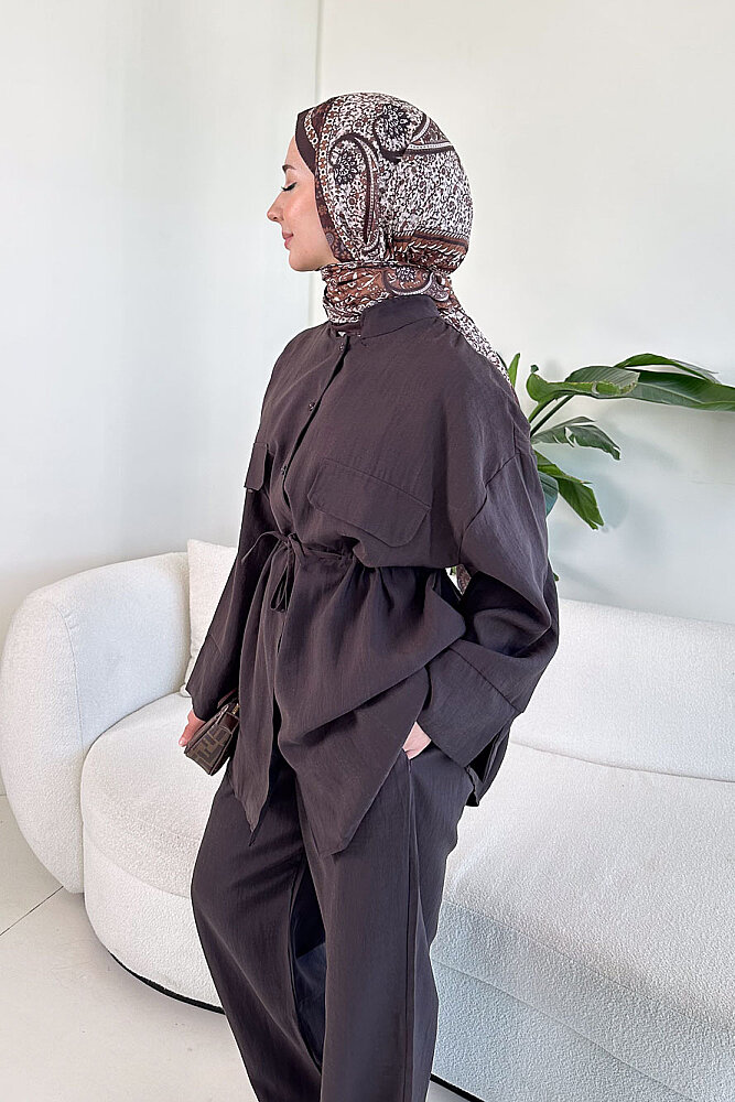 Cepli Bağcık Detaylı Pantolon Takım - Kahverengi - 5