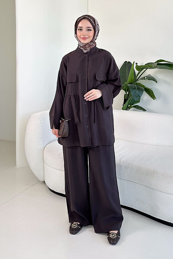 Cepli Bağcık Detaylı Pantolon Takım - Kahverengi - 2