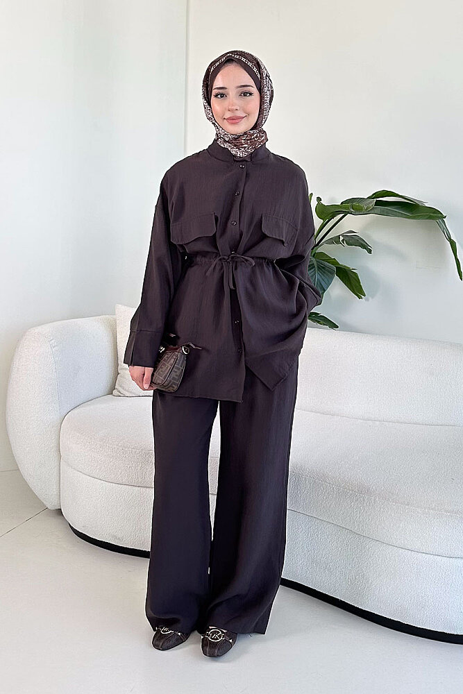 Cepli Bağcık Detaylı Pantolon Takım - Kahverengi - 6