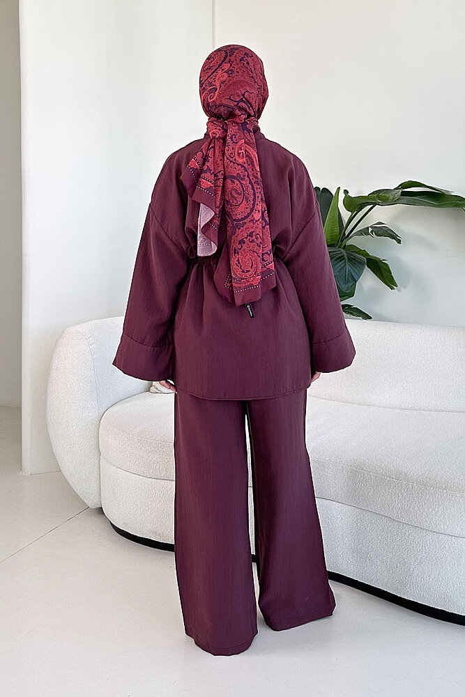 Cepli Bağcık Detaylı Pantolon Takım - Mürdüm - 8