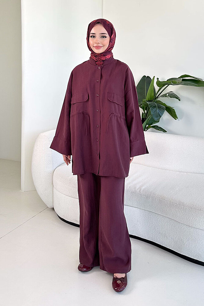 Cepli Bağcık Detaylı Pantolon Takım - Mürdüm - ENMA (2)