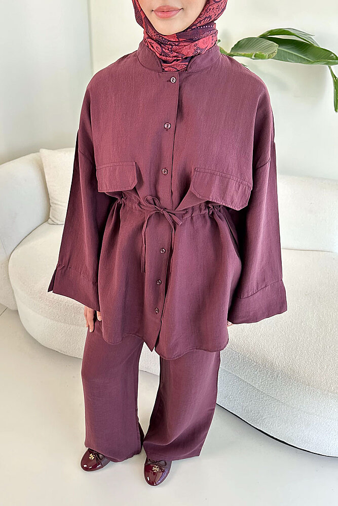 Cepli Bağcık Detaylı Pantolon Takım - Mürdüm - ENMA (3)