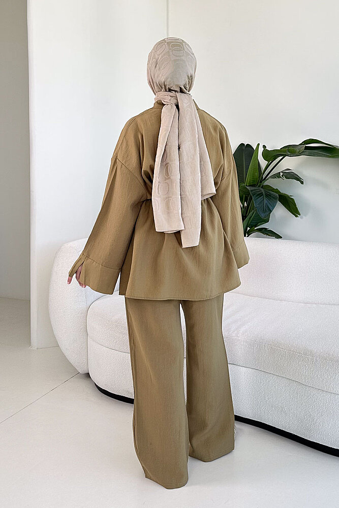 Cepli Bağcık Detaylı Pantolon Takım - Yağ Yeşili - 8