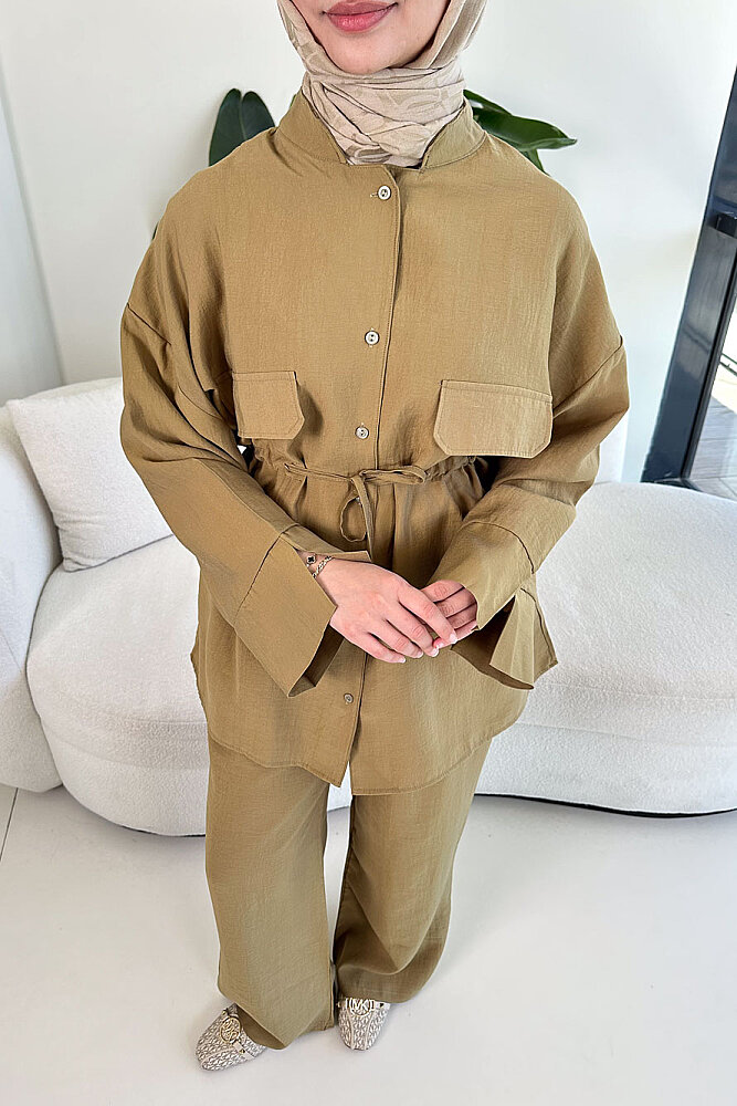 Cepli Bağcık Detaylı Pantolon Takım - Yağ Yeşili - ENMA (2)
