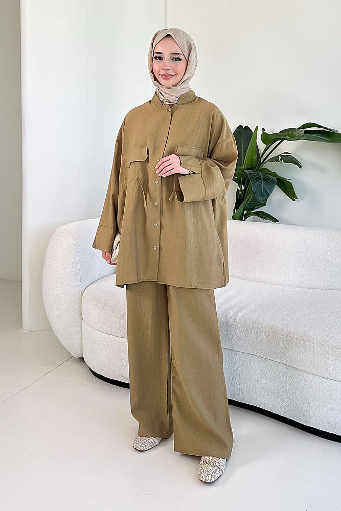 Cepli Bağcık Detaylı Pantolon Takım - Yağ Yeşili - ENMA (4)