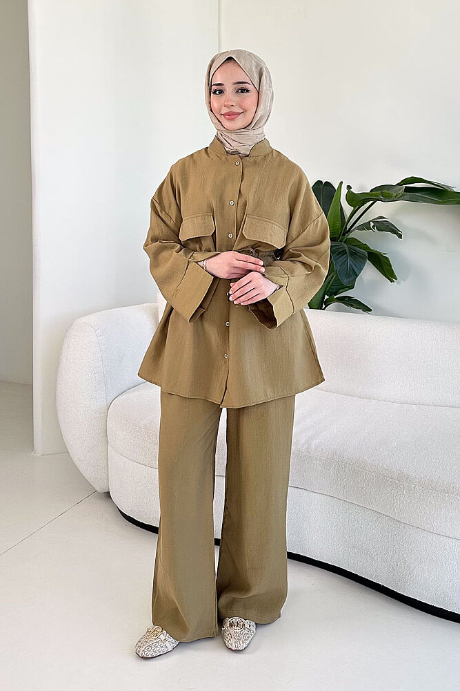 Cepli Bağcık Detaylı Pantolon Takım - Yağ Yeşili - ENMA (0)