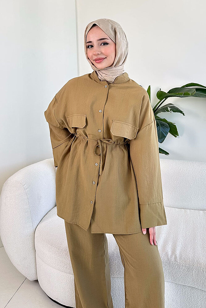 Cepli Bağcık Detaylı Pantolon Takım - Yağ Yeşili - ENMA (1)